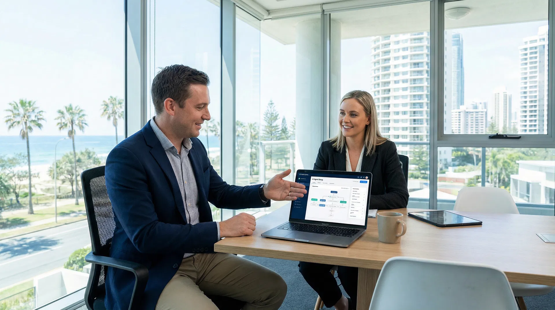 IT professional helping Gold Coast business client set up AI agents and productivity automation systems