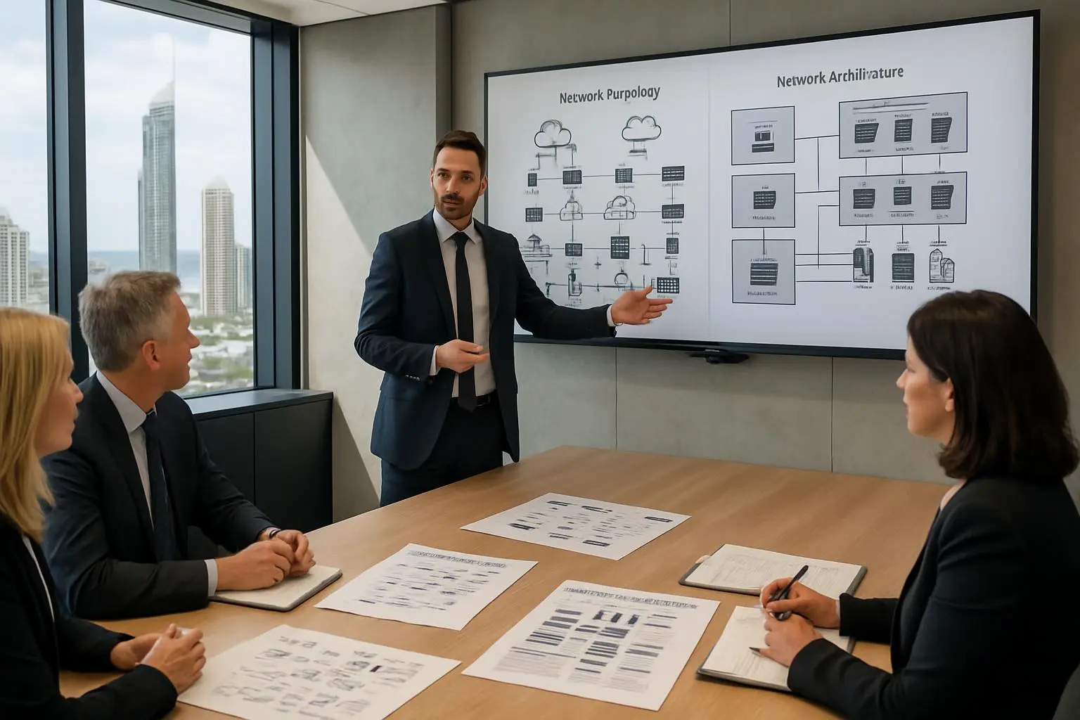 IT professional consulting with Gold Coast business executives about network infrastructure planning