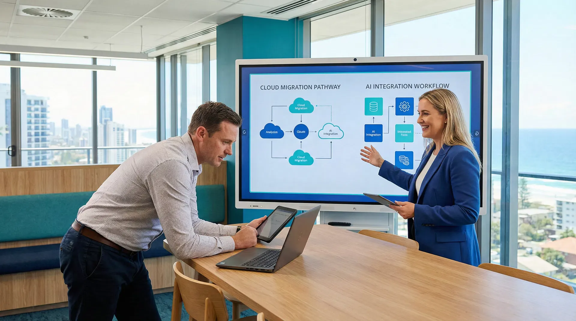 Friendly Computer Consultant Services Gold Coast - BCOM expert presenting AI and technology solutions