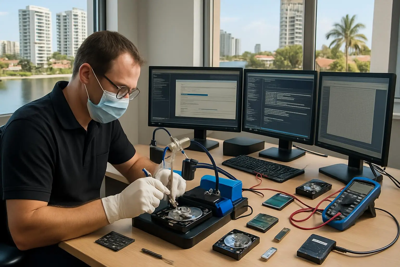 Professional data recovery service being performed at Gold Coast home office