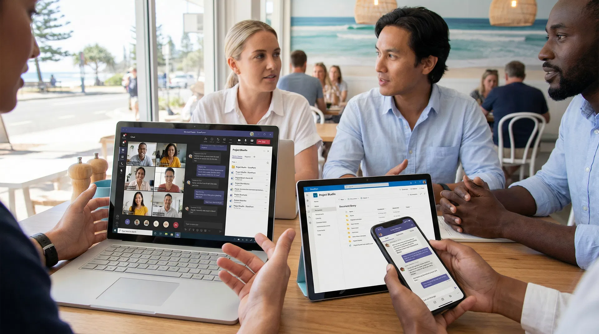 IT professionals collaborating on Microsoft 365 setup and support for a Gold Coast business