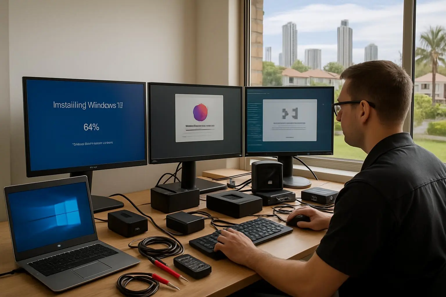 Professional operating system upgrade service being performed at Gold Coast home office