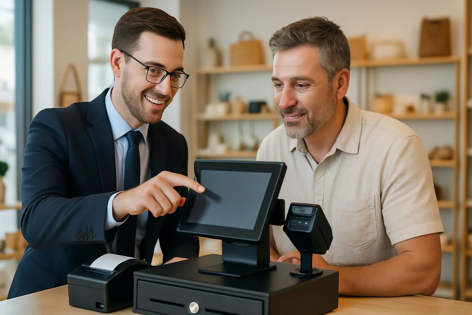 Professional IT technician providing point of sale system setup service to Gold Coast business client