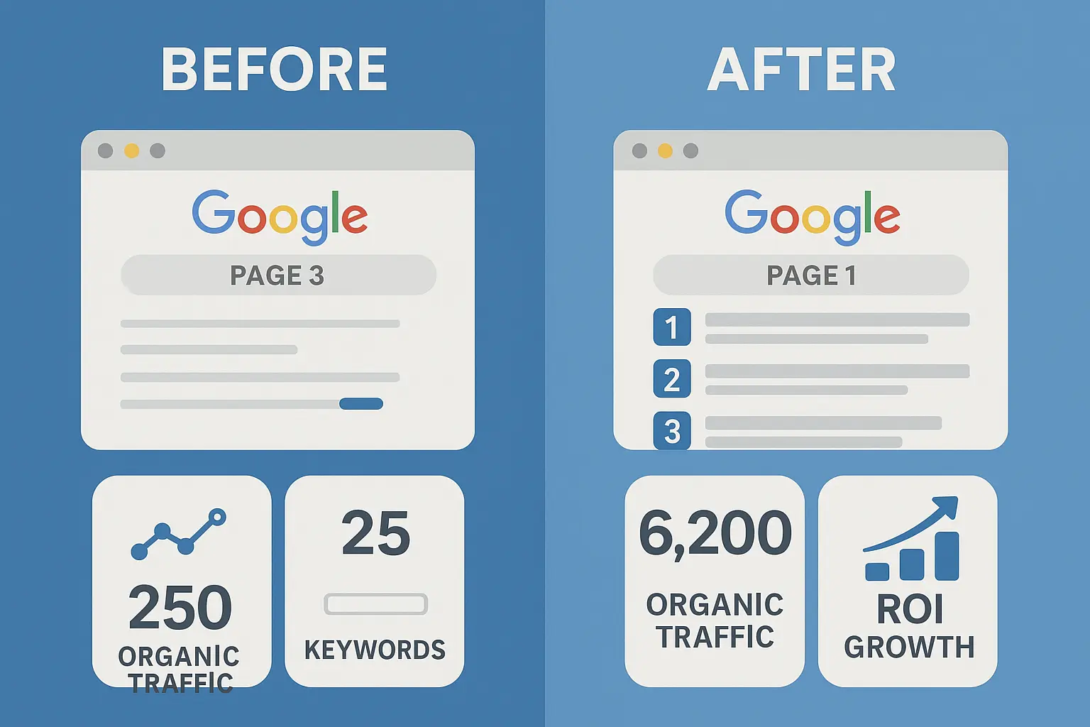 Before and After SEO - Rankings and Organic Traffic Improvement