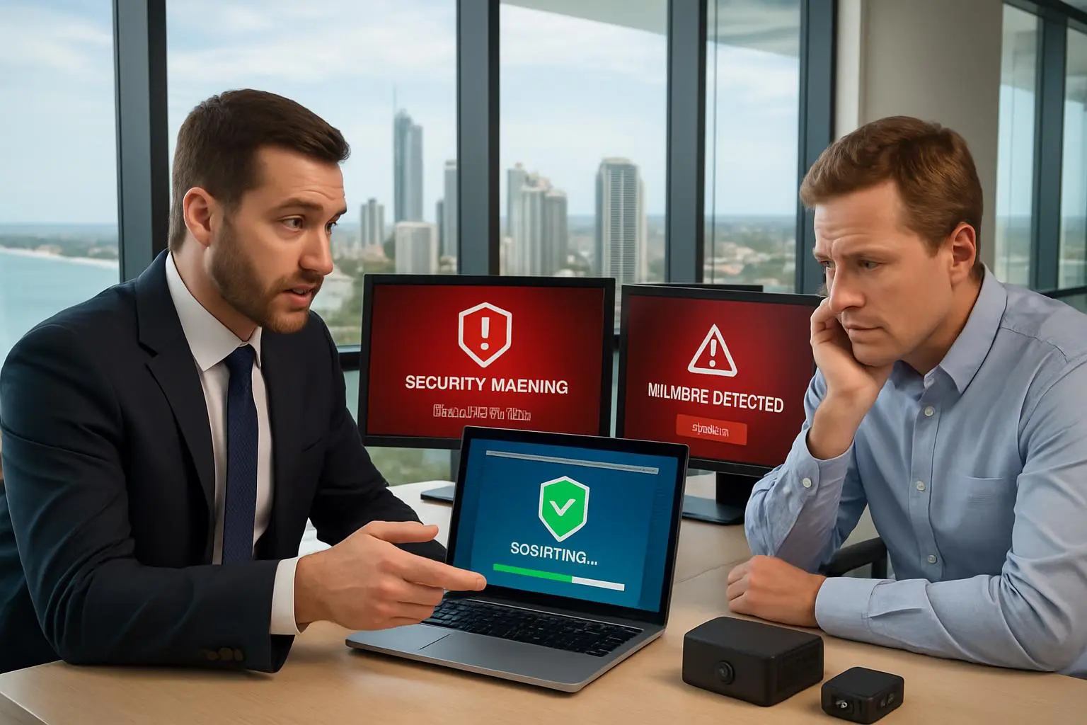 Professional cybersecurity consultation with Gold Coast business client