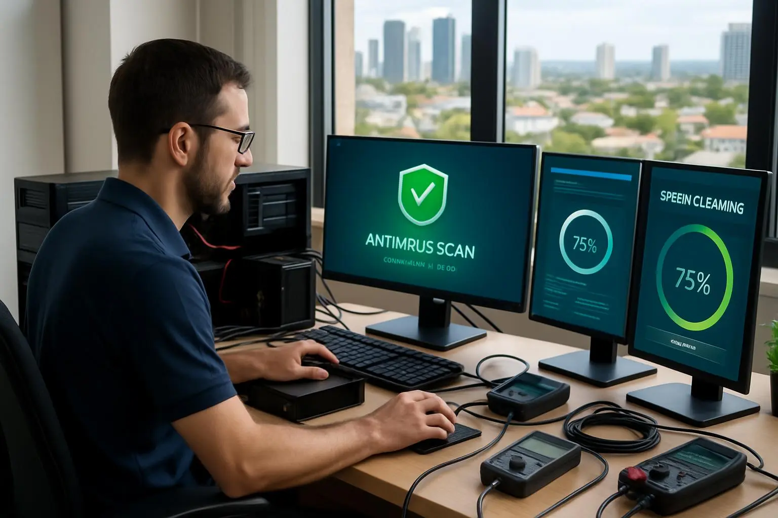 Professional virus removal service being performed at Gold Coast home office