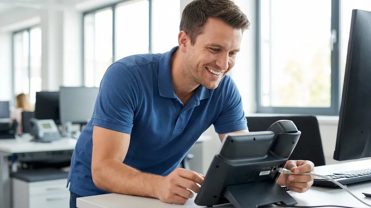 Bcom Technician Setting Up Cloud PBX Phone System on the Gold Coast