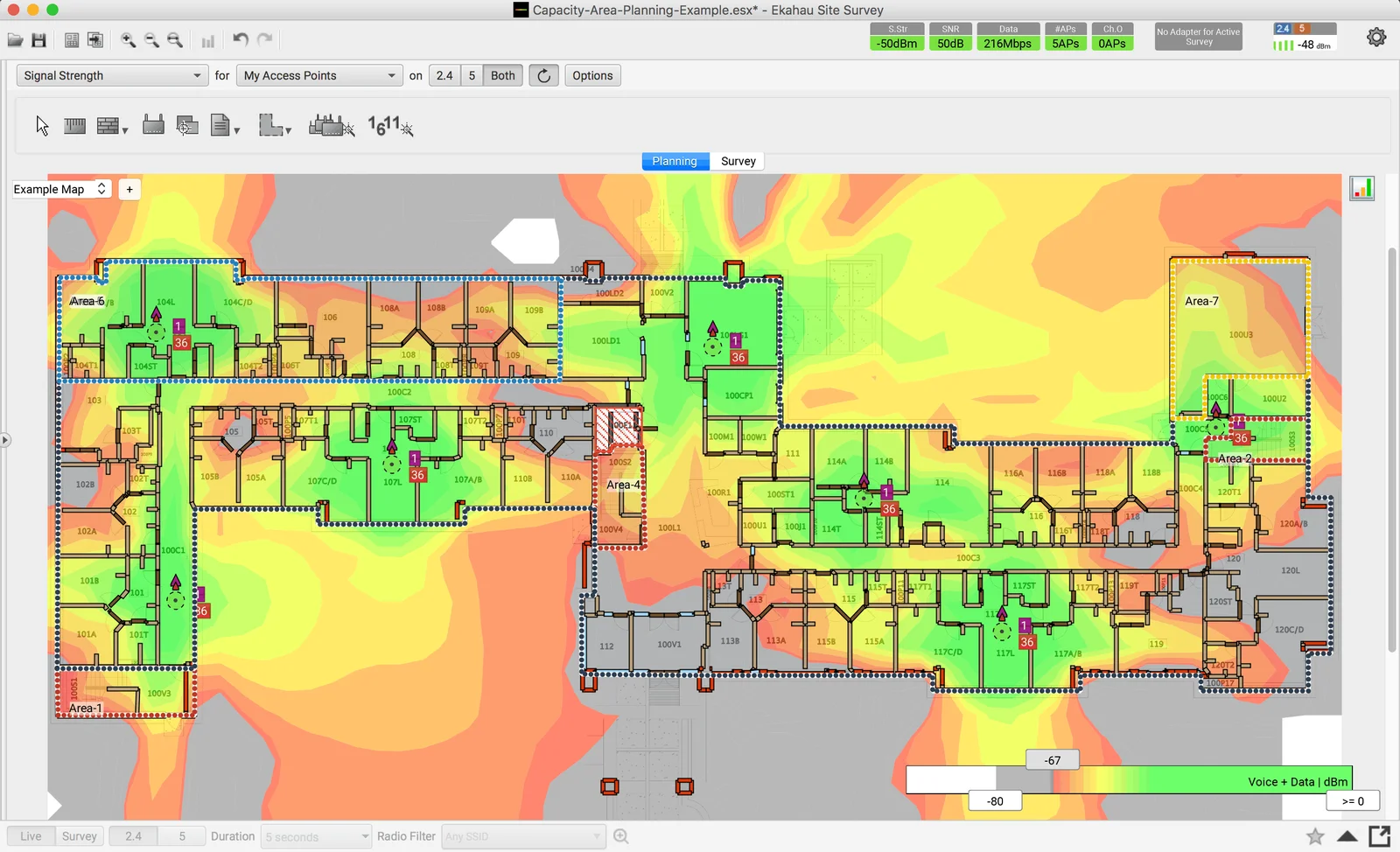 Ubiquiti UniFi Wi-Fi Heat Map showing optimal signal coverage across an office floor plan
