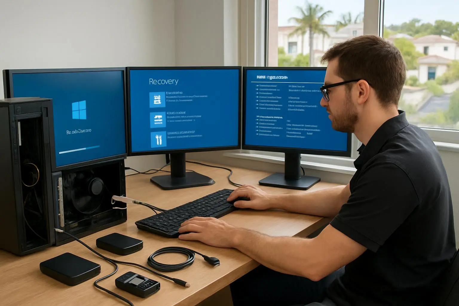 Professional Windows recovery service being performed at Gold Coast home office